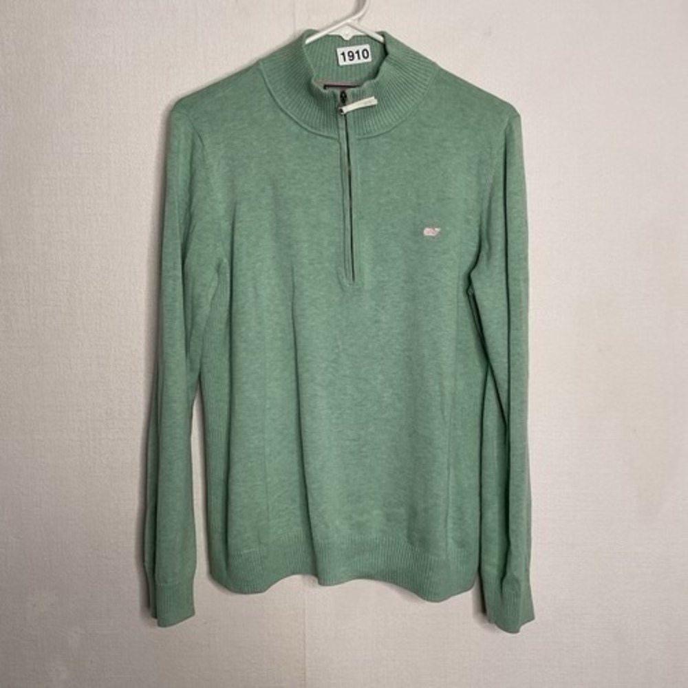 Vineyard Vines Sage Green Long Slv. 1/4 Zip Sweatshirt Women L China 100% Cotton